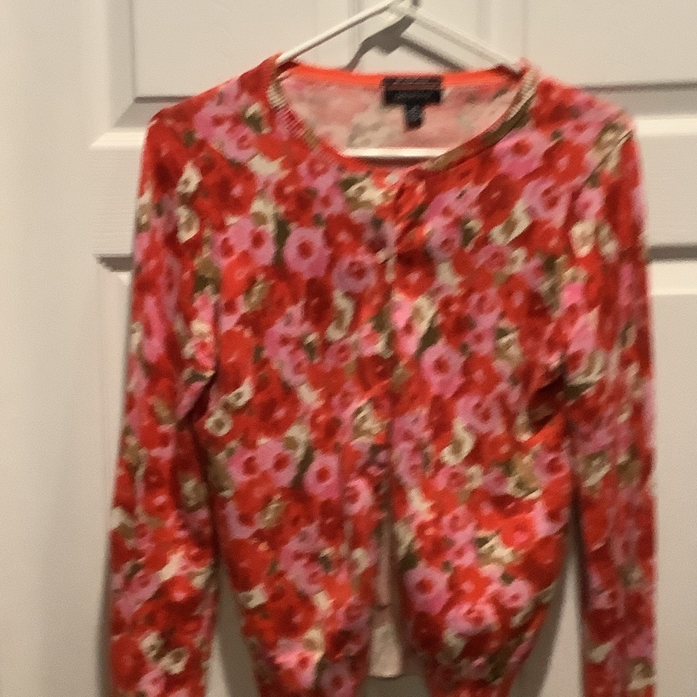 Lands' End Floral Button-Front Cardigan - Red‎ & Pink